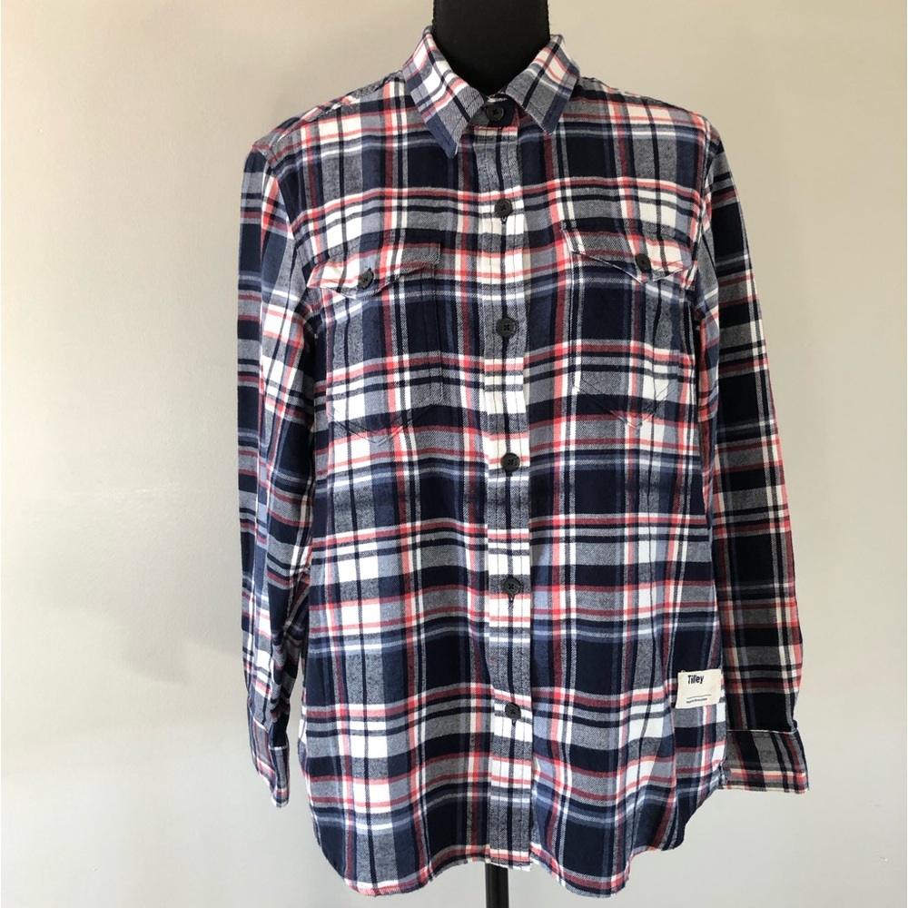 Women’s Tilley Plaid Long Sleeve Button up Flannel Shirt size L